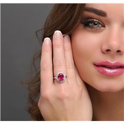 14KT White Gold 3.25ct Rubellite and Diamond Ring