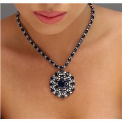 14KT White Gold 71.36ctw Sapphire and Diamond Necklace