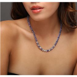 14KT White Gold 49.64ctw Tanzanite and Diamond Necklace