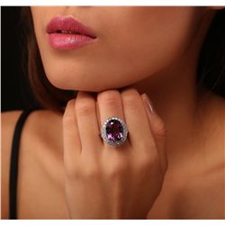 14KT White Gold 7.92ct Amethyst and Diamond Ring