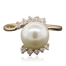 14KT Yellow Gold Pearl and Diamond Ring