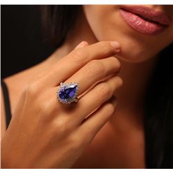 14KT White Gold 9.90ct GIA Certified Tanzanite and Diamond Ring