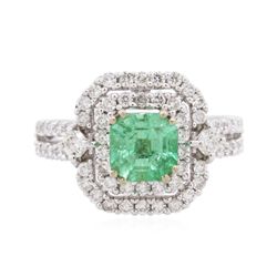 14KT White Gold 1.24ct Emerald and Diamond Ring