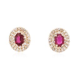 14KT Rose Gold 2.07ctw Ruby and Diamond Earrings