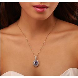 14KT Yellow Gold 4.20ct Tanzanite and Diamond Pendant With Chain