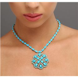 14KT Yellow Gold 30.95ctw Turquoise and Diamond Necklace