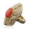 Image 4 : 14KT Yellow Gold 4.40ct Coral and Diamond Ring