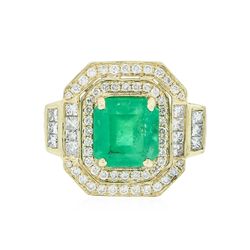 14KT Yellow Gold 4.11ct Emerald and Diamond Ring