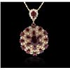 Image 4 : 14KT Yellow Gold 35.13ctw Ruby and Diamond Pendant With Chain