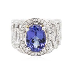 14KT Two-Tone Gold 3.27ct Tanzanite and Diamond Ring