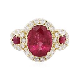 14KT Yellow Gold 3.30ct Rubellite, Ruby and Diamond Ring