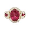 Image 1 : 14KT Yellow Gold 3.30ct Rubellite, Ruby and Diamond Ring