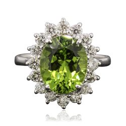 14KT White Gold 4.14ct Peridot and Diamond Ring