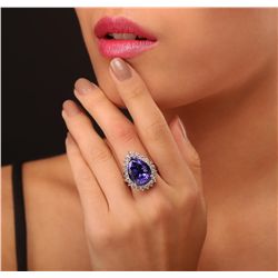 14KT White Gold GIA Certified 13.39ct Tanzanite and Diamond Ring