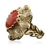 Image 4 : 14KT Yellow Gold 9.36ct Coral and Diamond Ring