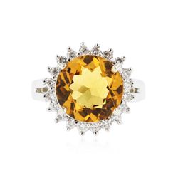 14KT White Gold 4.03ct Citrine and Diamond Ring