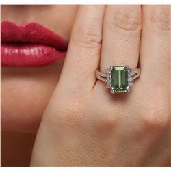 14KT White Gold 4.41ct Green Tourmaline and Diamond Ring