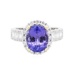 14KT Two-Tone Gold 3.74ct Tanzanite and Diamond Ring