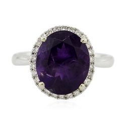 14KT Two-Tone Gold 4.36ct Amethyst and Diamond Ring