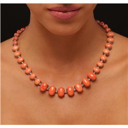 14KT White Gold 81.27ctw Coral and Diamond Necklace