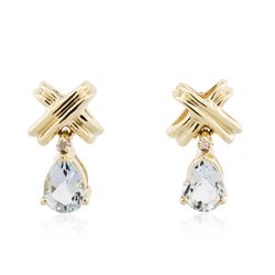 10KT Yellow Gold 1.00ctw Aquamarine and Diamond Earrings