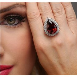 14KT White Gold 11.69ct Almandite Garnet and Diamond Ring