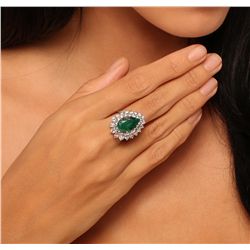 14KT White Gold 5.73ct Emerald and Diamond Ring