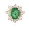 Image 1 : 14KT Yellow Gold 2.08ct Emerald and Diamond Ring