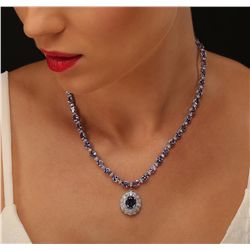 14KT White Gold 31.96ctw Tanzanite and Diamond Necklace