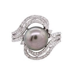 14KT White Gold Pearl and Diamond Ring