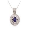 Image 2 : 14KT White Gold 0.80ct Sapphire and Diamond Pendant With Chain