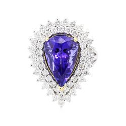 14KT Two-Tone Gold 4.13ct Tanzanite and Diamond Ring