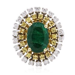 14KT Two-Tone Gold 2.97ct Emerald, Sapphire and Diamond Ring