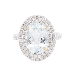 14KT Two-Tone Gold 5.13ct Aquamarine and Diamond Ring