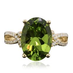 14KT Yellow Gold 5.38ct Peridot and Diamond Ring