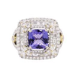 18KT Two-Tone Gold 3.20ct Tanzanite and Diamond Ring