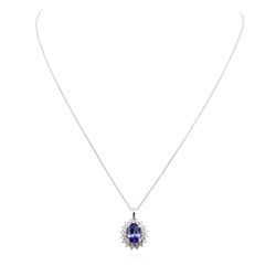 14KT White Gold 2.67ct Tanzanite and Diamond Pendant With Chain