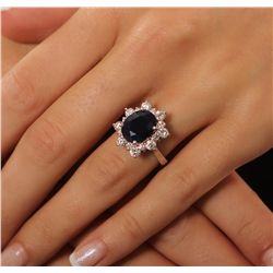 14KT White Gold 5.49ct Sapphire and Diamond Ring