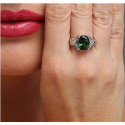 14KT White Gold 4.49ct Green Tourmaline and Diamond Ring