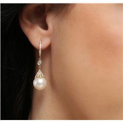 14KT Yellow Gold Pearl and Diamond Earrings