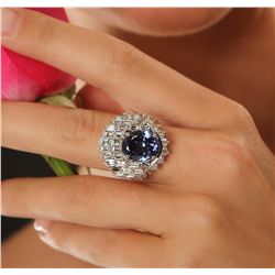 14KT White Gold 6.74ct Tanzanite and Diamond Ring