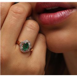 14KT Rose Gold 0.94ct Emerald and Diamond Ring