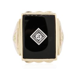 10KT Yellow Gold Onyx and Diamond Ring