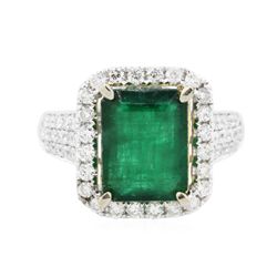 14KT Two-Tone Gold 3.93ct Emerald and Diamond Ring