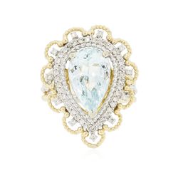 14KT Yellow Gold 5.72ct Aquamarine and Diamond Ring