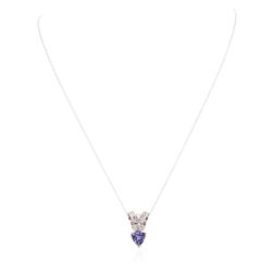 14KT White Gold 1.08ct Tanzanite and Diamond Pendant With Chain