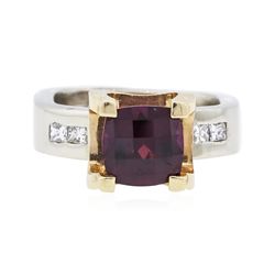 14KT Two-Tone Gold 4.87ct Almandite and Diamond Ring