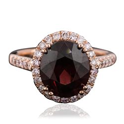 14KT Rose Gold 4.49ct Red Zircon and Diamond Ring