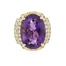 14KT Yellow Gold 10.99ct Amethyst and Diamond Ring