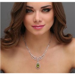 18KT White Gold 8.21ct Peridot and Diamond Necklace